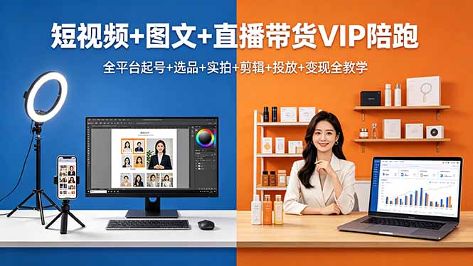 短视频+图文+直播带货VIP陪跑，全平台起号+选品+实拍+剪辑+投放+变现全教学-智富思维学堂