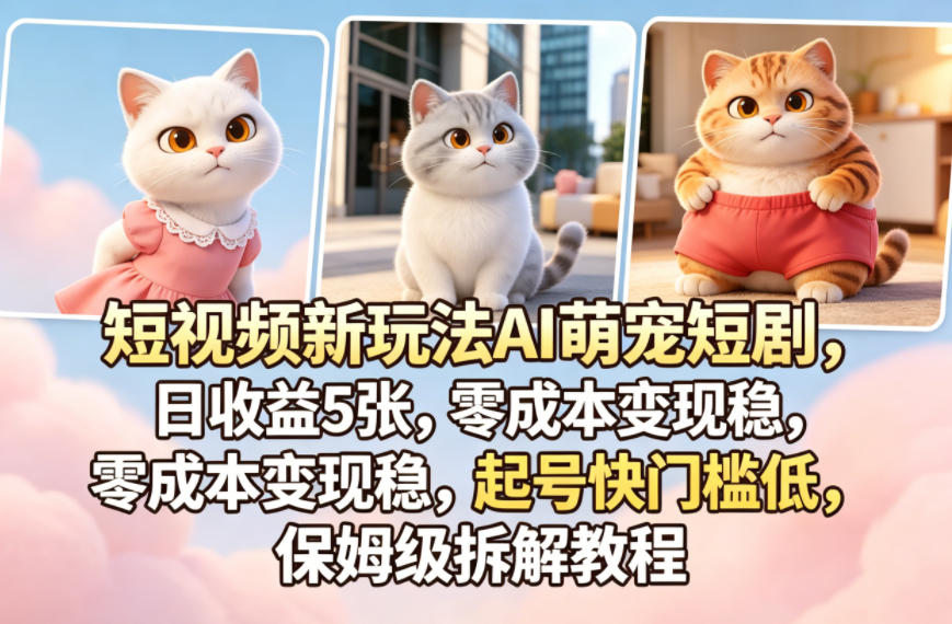 短视频新玩法AI萌宠短剧，日收益5张，零成本变现稳，起号快门槛低，保姆级拆解教程-智富思维学堂