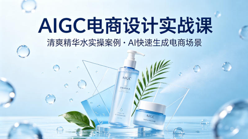 AIGC电商设计实战课,以清爽精华水为实操案例,教你用AI快速生成电商场景-智富思维学堂