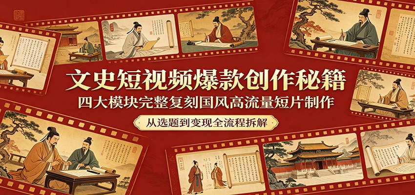 文史短视频爆款创作秘籍：四大模块完整复刻国风高流量短片制作-智富思维学堂