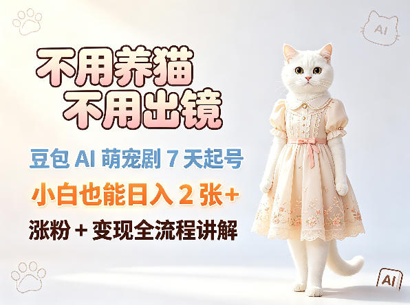 不用养猫不用出镜,豆包AI萌宠剧7天起号,小白也能日入2张+,涨粉+变现全流程讲解-智富思维学堂