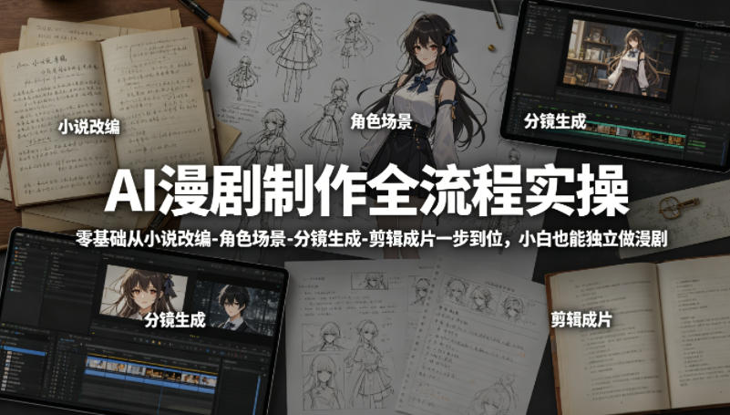 AI漫剧制作全流程实操，零基础从小说改编-角色场景-分镜生成-剪辑成片一步到位，小白也能独立做漫剧-智富思维学堂
