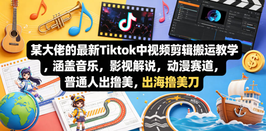 某大佬的最新Tiktok中视频剪辑搬运教学，涵盖音乐，影视解说，动漫赛道，普通人出海撸美刀-智富思维学堂