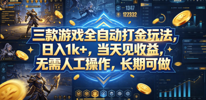 三款游戏全自动打金玩法，日入1k+，当天见收益，无需人工操作，长期可做【揭秘】-智富思维学堂
