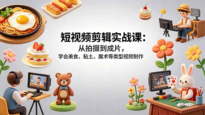 短视频剪辑实战课：从拍摄到成片，学会美食、粘土、魔术等类型视频制作-智富思维学堂