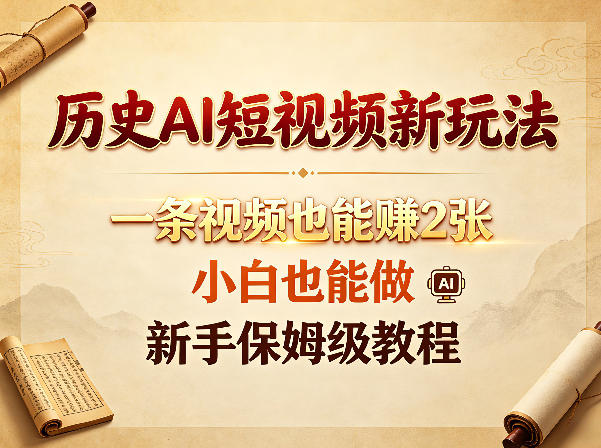 历史AI短视频新玩法，一条视频也能賺2张，小白也能做，新手保姆级教程-智富思维学堂