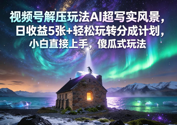 视频号解压玩法AI超写实风景，日收益5张+轻松玩转分成计划，小白直接上手，傻瓜式玩法-智富思维学堂