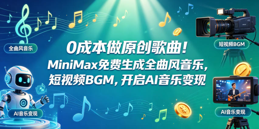 0成本做原创歌曲!MiniMax免费生成全曲风音乐,短视频BGM,开启AI音乐变现-智富思维学堂