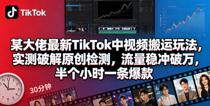 某大佬最新TikTok中视频搬运玩法，实测破解原创检测，流量稳冲破万，半个小时一条爆款-智富思维学堂