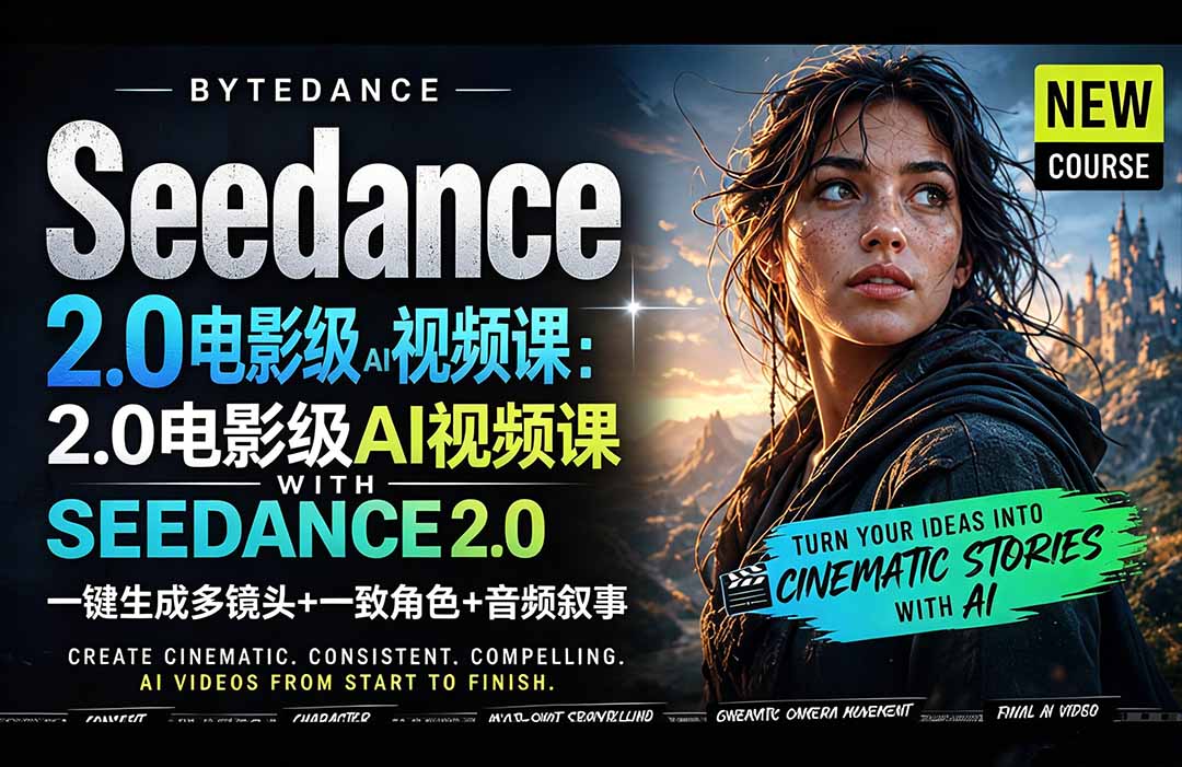 Seedance 2.0电影级AI视频课:一键生成多镜头+一致角色+音频叙事-智富思维学堂