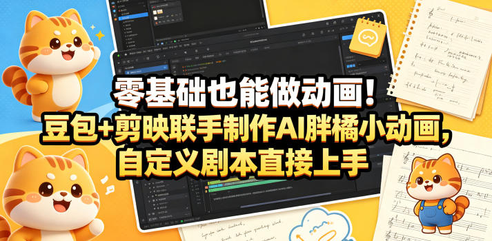 零基础也能做动画!豆包+剪映联手制作AI胖橘小动画,自定义剧本直接上手-智富思维学堂