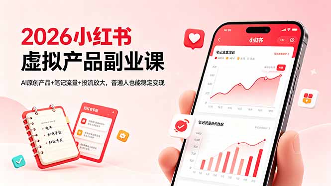 2026小红书虚拟产品副业课,AI原创产品+笔记流量+投流放大,普通人也能稳定变现-智富思维学堂