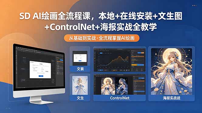 SD AI绘画全流程课,本地+在线安装+文生图+ControlNet+海报实战全教学-智富思维学堂