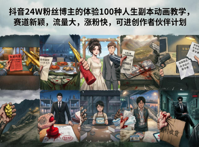 抖音24W粉丝博主的体验100种人生副本动画教学,赛道新颖,流量大,涨粉快,可进创作者伙伴计划-智富思维学堂