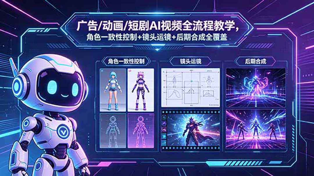 广告/动画/短剧AI视频全流程教学，角色一致性控制+镜头运镜+后期合成全覆盖-智富思维学堂