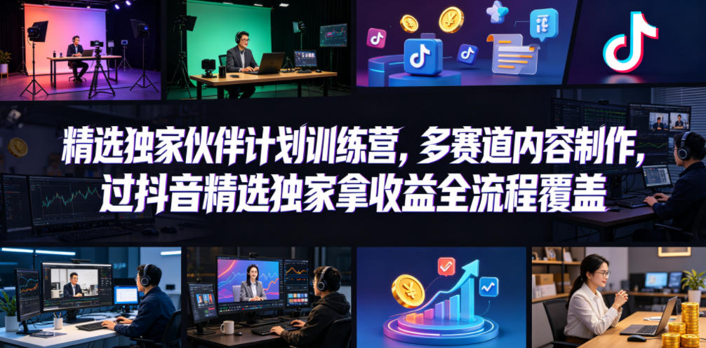 小豁食堂精选独家伙伴计划训练营,多赛道内容制作,过抖音精选独家拿收益全流程覆盖-智富思维学堂