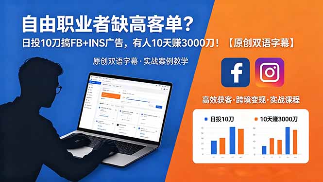 自由职业者缺高客单？日投 10 刀搞 FB+INS 广告，有人 10 天赚 3000 刀！【原创双语字幕】-智富思维学堂