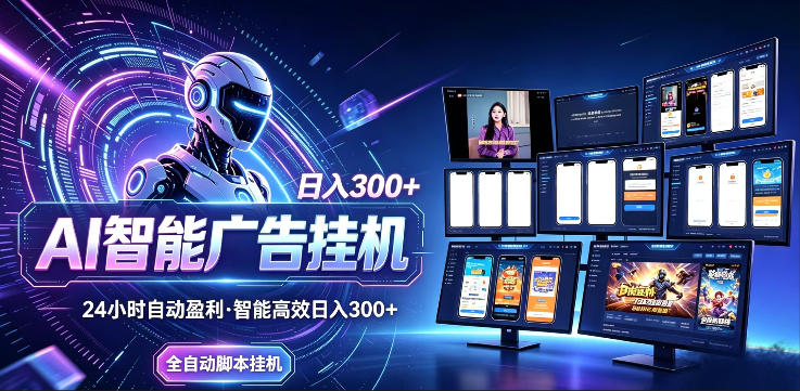 AI智能广告挂G项目，无需人工，单机稳定日入200+，可矩阵放大，24小时不间断刷广告賺收益【揭秘】-智富思维学堂