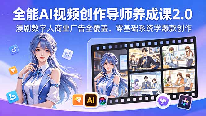 全能AI视频创作导师养成课2.0，漫剧数字人商业广告全覆盖，零基础系统学爆款创作-智富思维学堂