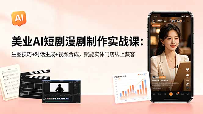 美业AI短剧漫剧制作实战课:生图技巧+对话生成+视频合成,赋能实体门店线上获客-智富思维学堂