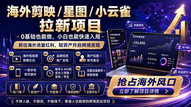 海外剪映 / 星图 / 小云雀拉新项目 普通人也能上手的跨境流量变现副业-智富思维学堂