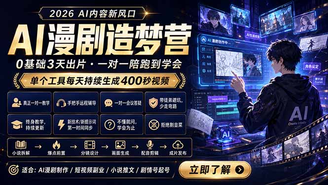 AI漫剧造梦营:0基础3天出片,单个工具每天持续生成400秒视频-智富思维学堂