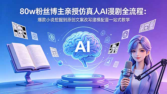 80w粉丝博主亲授仿真人AI漫剧全流程:爆款小说挖掘到原创文案改写建模配音一站式教学-智富思维学堂