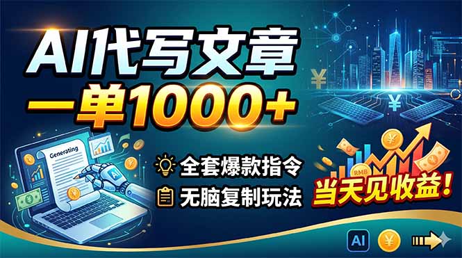 AI代写文章,一单1000+,全套爆款指令+无脑复制玩法,当天见收益!-智富思维学堂