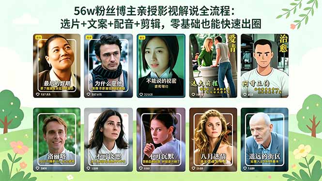 56万粉丝博主亲授影视解说全流程:选片+文案+配音+剪辑,零基础也能快速出圈-智富思维学堂