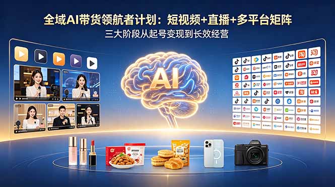 全域AI带货领航者计划:短视频+直播+多平台矩阵,三大阶段从起号变现到长效经营-智富思维学堂