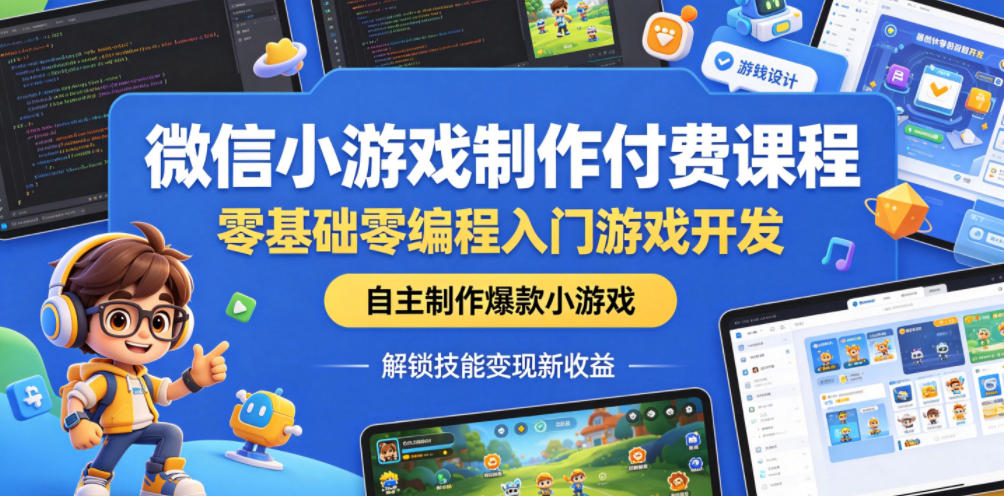 微信小游戏制作付费课程,零基础零编程入门游戏开发,自主制作爆款小游戏,解锁技能变现新收益-智富思维学堂