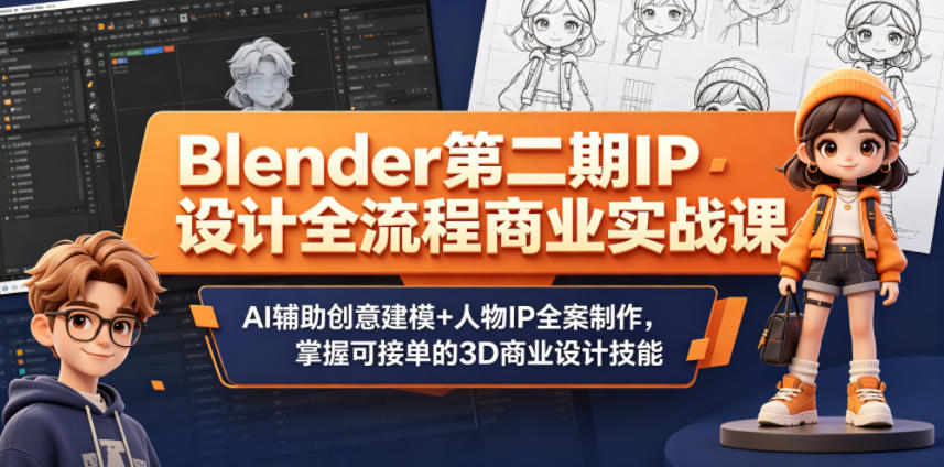 Blender第二期IP设计全流程商业实战课,AI辅助创意建模+人物IP全案制作,掌握可接单的3D商业设计技能-智富思维学堂