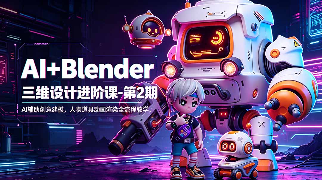 AI+Blender三维设计进阶课-第2期:AI辅助创意建模,人物道具动画渲染全流程教学-智富思维学堂