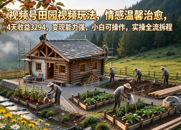 视频号田园视频玩法，情感温馨治愈，4天收益3294，变现能力强，小白可操作，实操全流程拆解-智富思维学堂