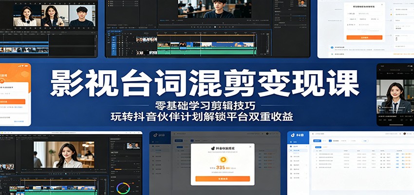 影视台词混剪变现课:零基础学习剪辑技巧,玩转抖音伙伴计划解锁平台双重收益-智富思维学堂