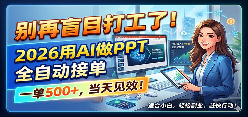 别再盲目打工了!2026用AI做PPT全自动接单,一单5张+,当天见效!-智富思维学堂