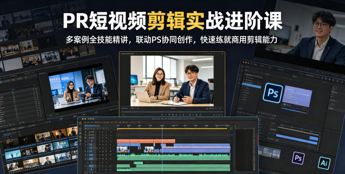 PR短视频剪辑实战进阶课,多案例全技能精讲,联动PS协同创作,快速练就商用剪辑能力-智富思维学堂