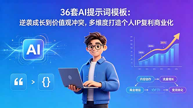 36套AI提示词模板：逆袭成长到价值观冲突，多维度打造个人IP复利商业化-智富思维学堂