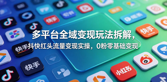 多平台全域变现玩法拆解,抖快红头流量变现实操,0粉零基础变现-智富思维学堂