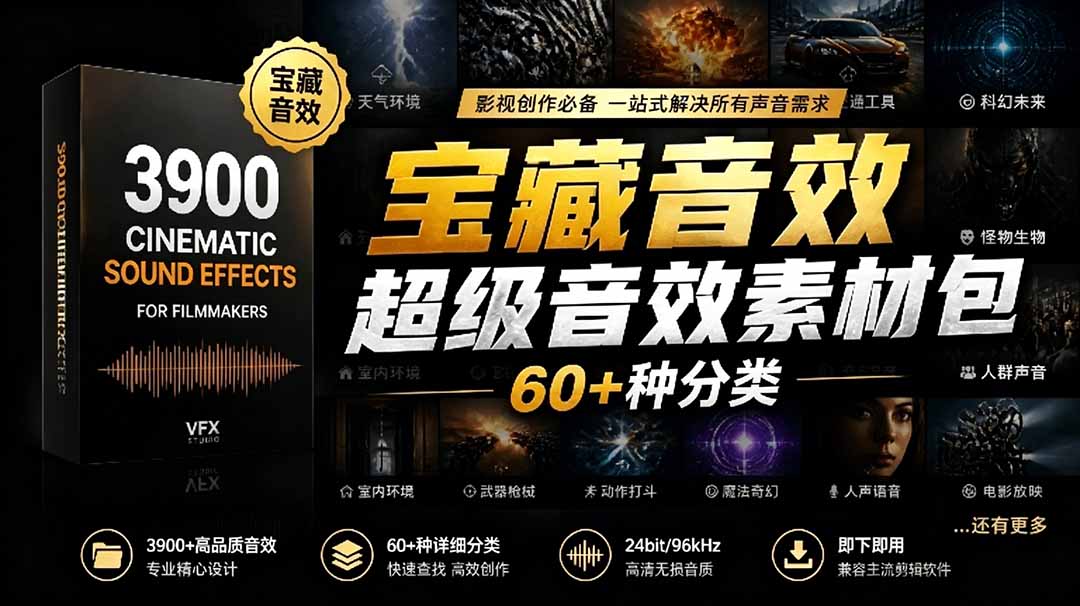 宝藏音效合集包！60+多种音效分类，共计3900个，分类清晰，全中文分类，高品质剪辑音效素材包-智富思维学堂