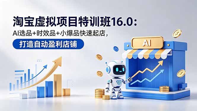 淘宝虚拟项目特训班16.0：AI选品+时效品+小爆品快速起店，打造自动盈利店铺-智富思维学堂