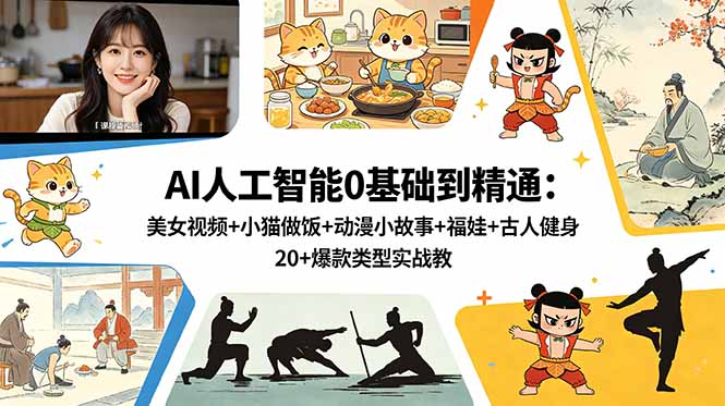 AI人工智能0基础到精通:美女视频+小猫做饭+动漫小故事+福娃+古人健身,20+爆款类型实战教学-智富思维学堂