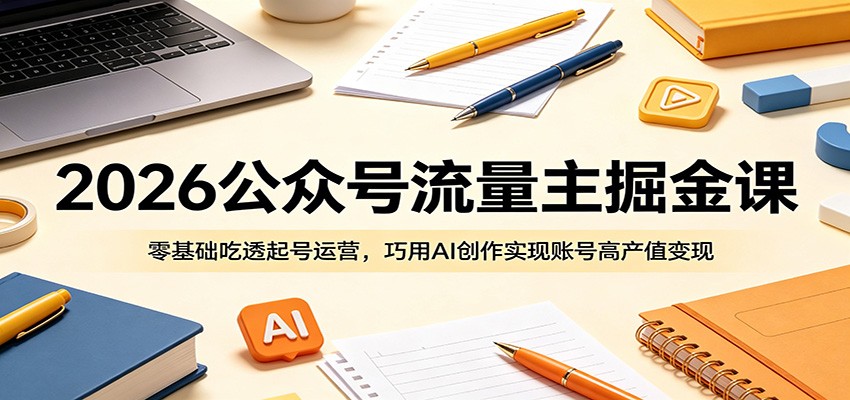 2026公众号流量主掘金课：零基础吃透起号运营，巧用AI创作实现账号高产值变现-智富思维学堂