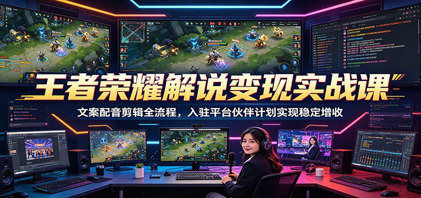 王者荣耀解说变现实战课：文案配音剪辑全流程，入驻平台伙伴计划实现稳定增收-智富思维学堂