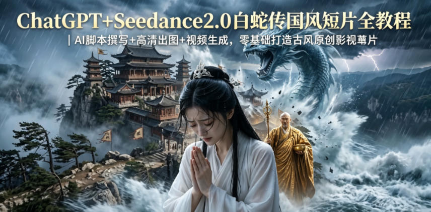 ChatGPT+Seedance2.0白蛇传国风短片全教程｜AI脚本撰写+高清出图+视频生成，零基础打造古风原创影视短片-智富思维学堂