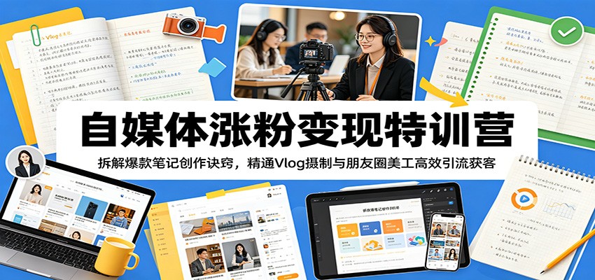 自媒体涨粉变现特训营：拆解爆款笔记创作诀窍，精通Vlog摄制与朋友圈美工高效引流获客-智富思维学堂