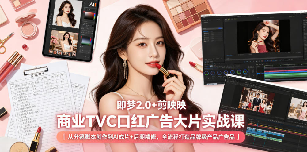 即梦2.0+剪映商业TVC口红广告大片实战课|从分镜脚本创作到AI成片+后期精修,全流程打造品牌级产品广告-智富思维学堂