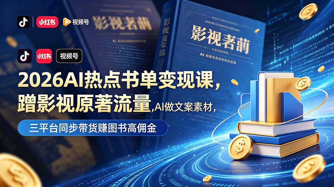 2026AI热点书单变现课，蹭影视原著流量，AI做文案素材，三平台同步带货赚图书高佣金-智富思维学堂