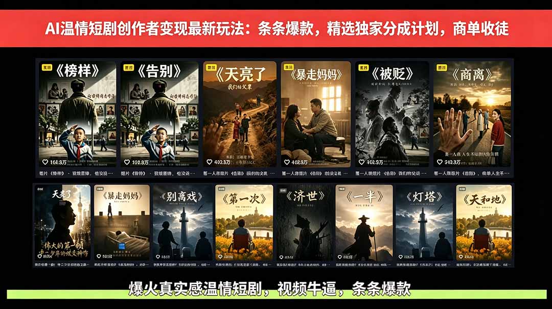 AI温情短剧创作者变现最新玩法：视频牛逼，条条爆款，精选独家分成计划，商单收徒-智富思维学堂