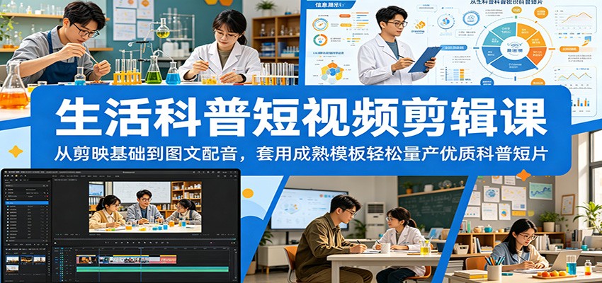 生活科普短视频剪辑课:从剪映基础到图文配音,套用成熟模板轻松量产优质科普短片-智富思维学堂